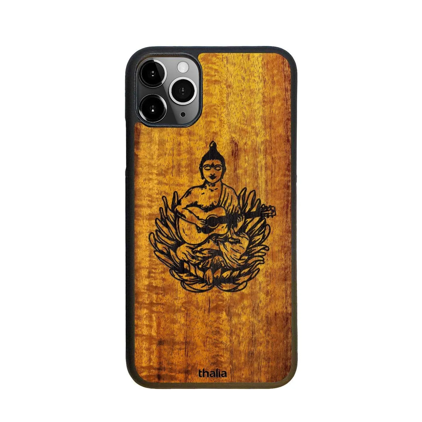 Hawaiian Koa & Buddha Playing OM Guitar Engraving | iPhone Case