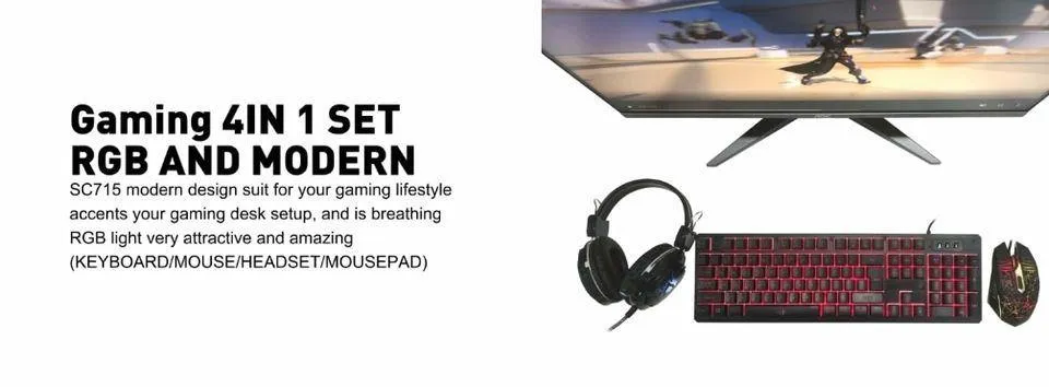 Home Illuminated Wired Backlight Desktop Gamer Gift 4 in 1 Computer Gaming Mouse Keyboard Headset Kits