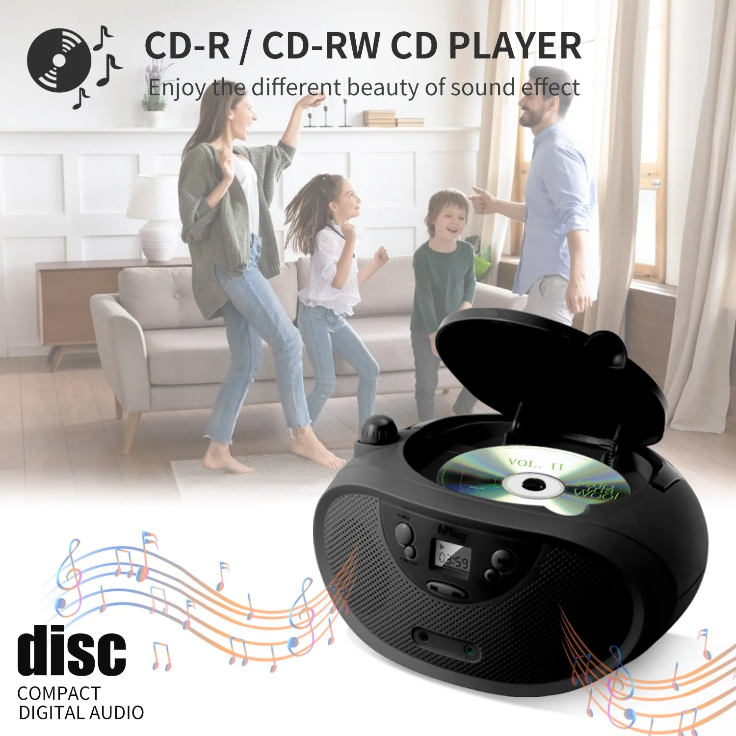 hPlay GC04 Portable CD/CD-R/CD-RW Boombox with AM FM Radio