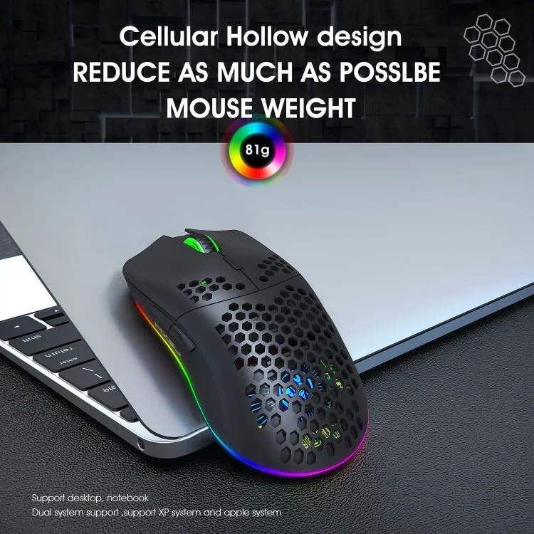 HXSJ T66 RGB Wireless Gaming Mouse with 7 Programmable Keys and Colorful Lighting