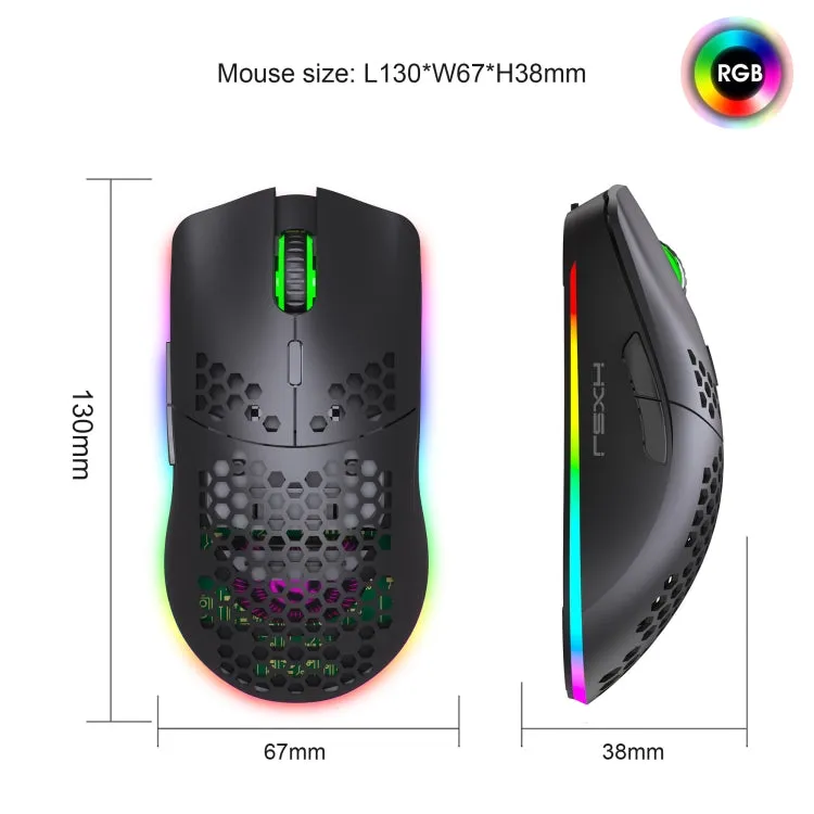 HXSJ T66 RGB Wireless Gaming Mouse with 7 Programmable Keys and Colorful Lighting