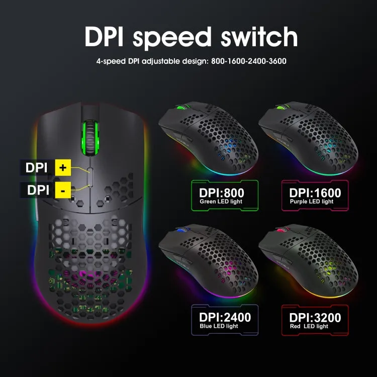 HXSJ T66 RGB Wireless Gaming Mouse with 7 Programmable Keys and Colorful Lighting