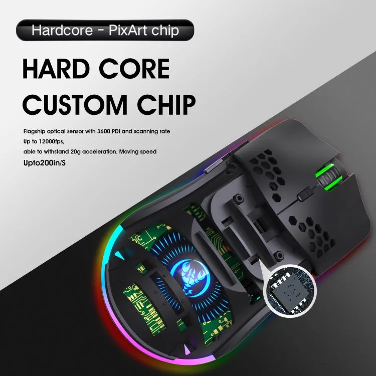 HXSJ T66 RGB Wireless Gaming Mouse with 7 Programmable Keys and Colorful Lighting