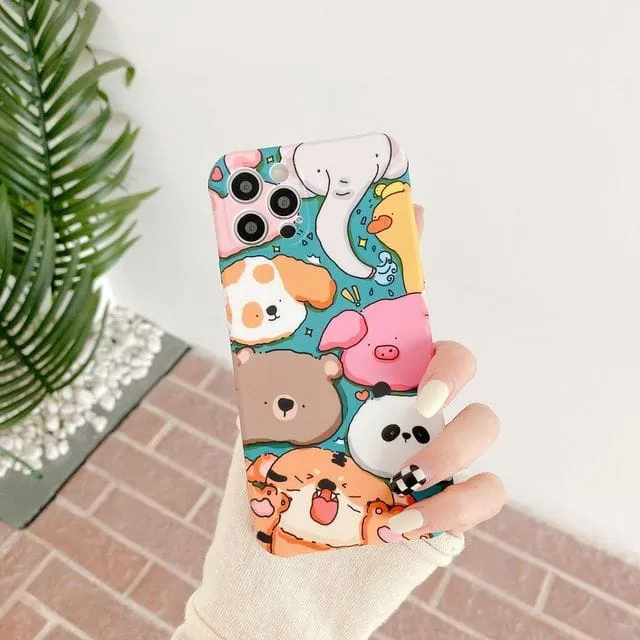 Kawaii Cartoon Zoo Art iPhone Case