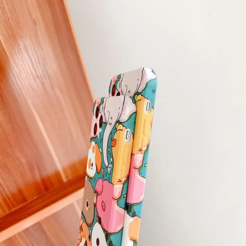Kawaii Cartoon Zoo Art iPhone Case