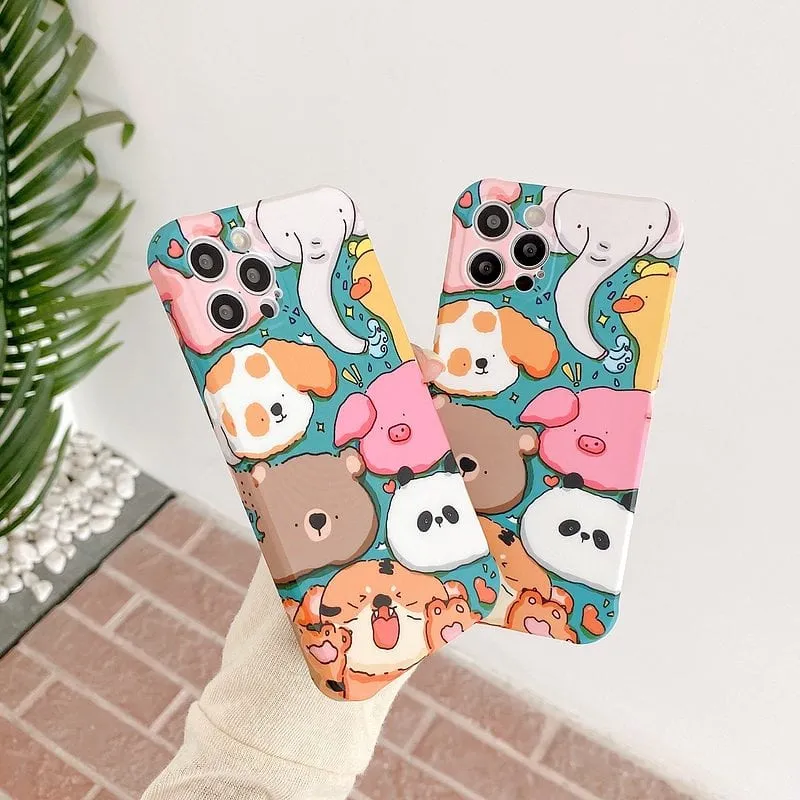 Kawaii Cartoon Zoo Art iPhone Case