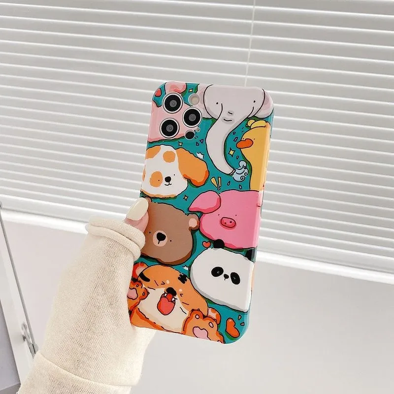 Kawaii Cartoon Zoo Art iPhone Case