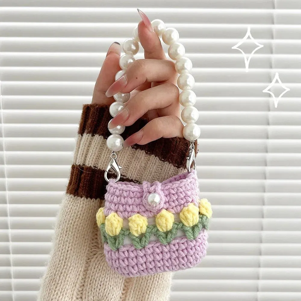 Kawaii Knitted Flower AirPods Case with Pear Chain