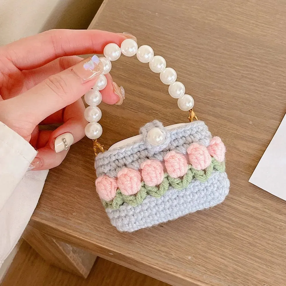 Kawaii Knitted Flower AirPods Case with Pear Chain
