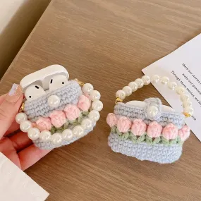 Kawaii Knitted Flower AirPods Case with Pear Chain