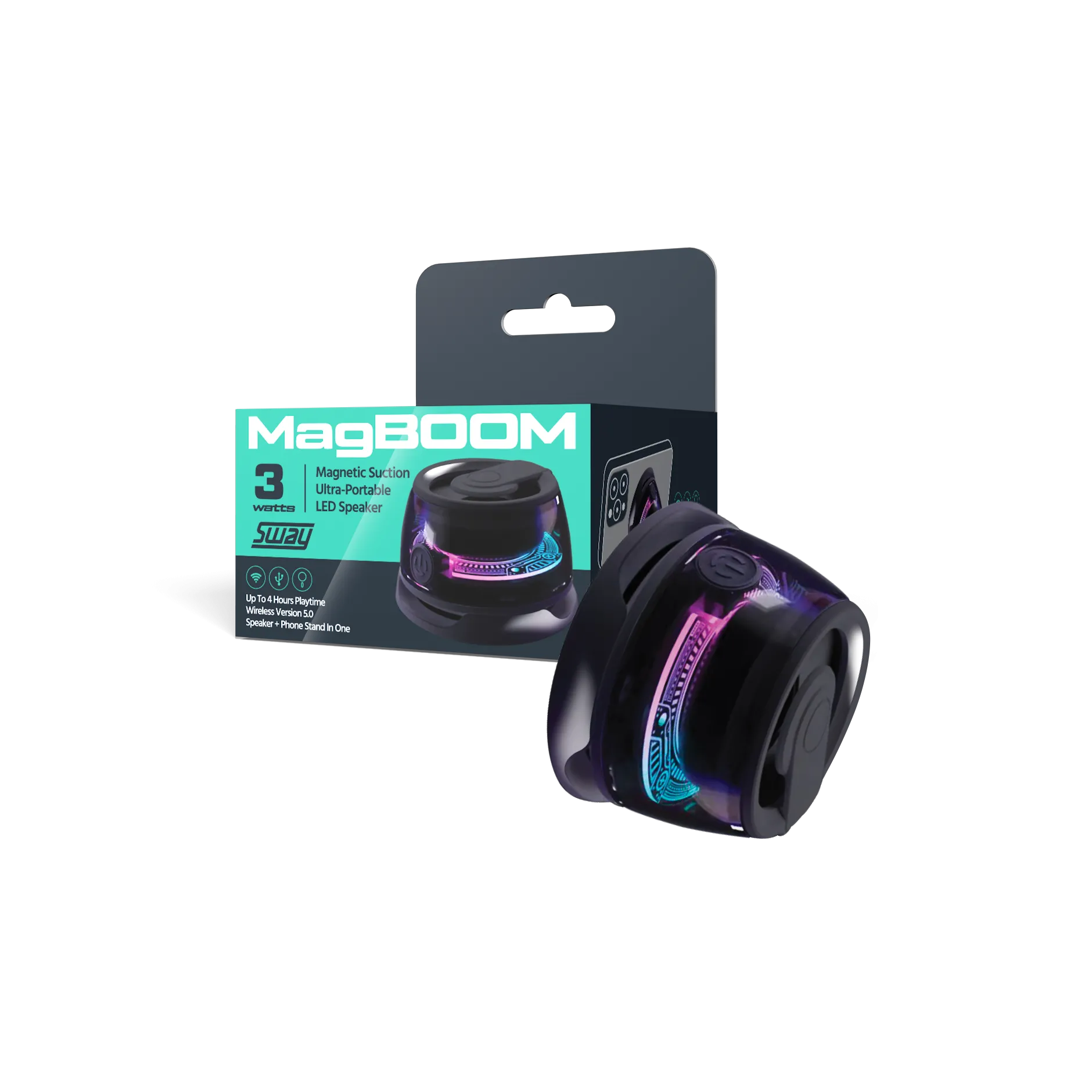 MagBOOM LED | MagSafe Magnetic Suction Portable Speaker   Phone Stand | 3 Watts