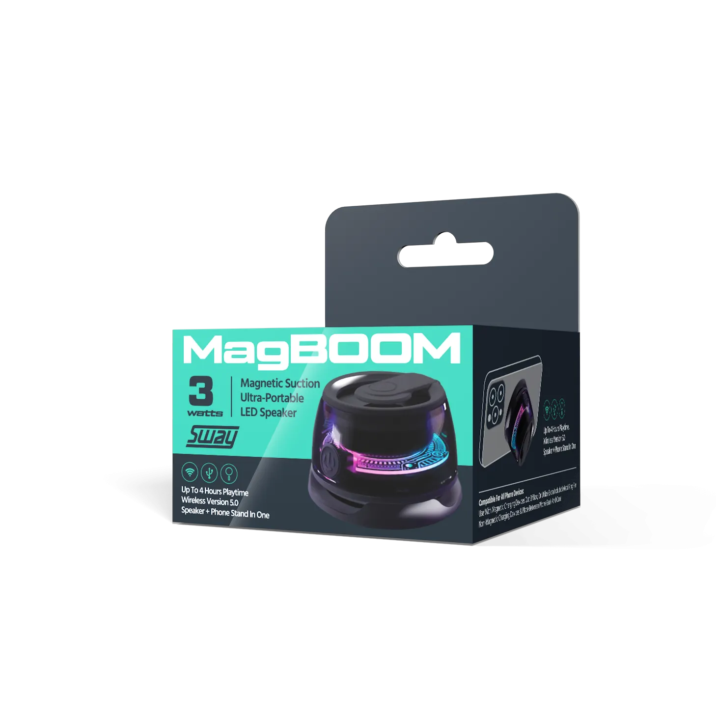 MagBOOM LED | MagSafe Magnetic Suction Portable Speaker   Phone Stand | 3 Watts