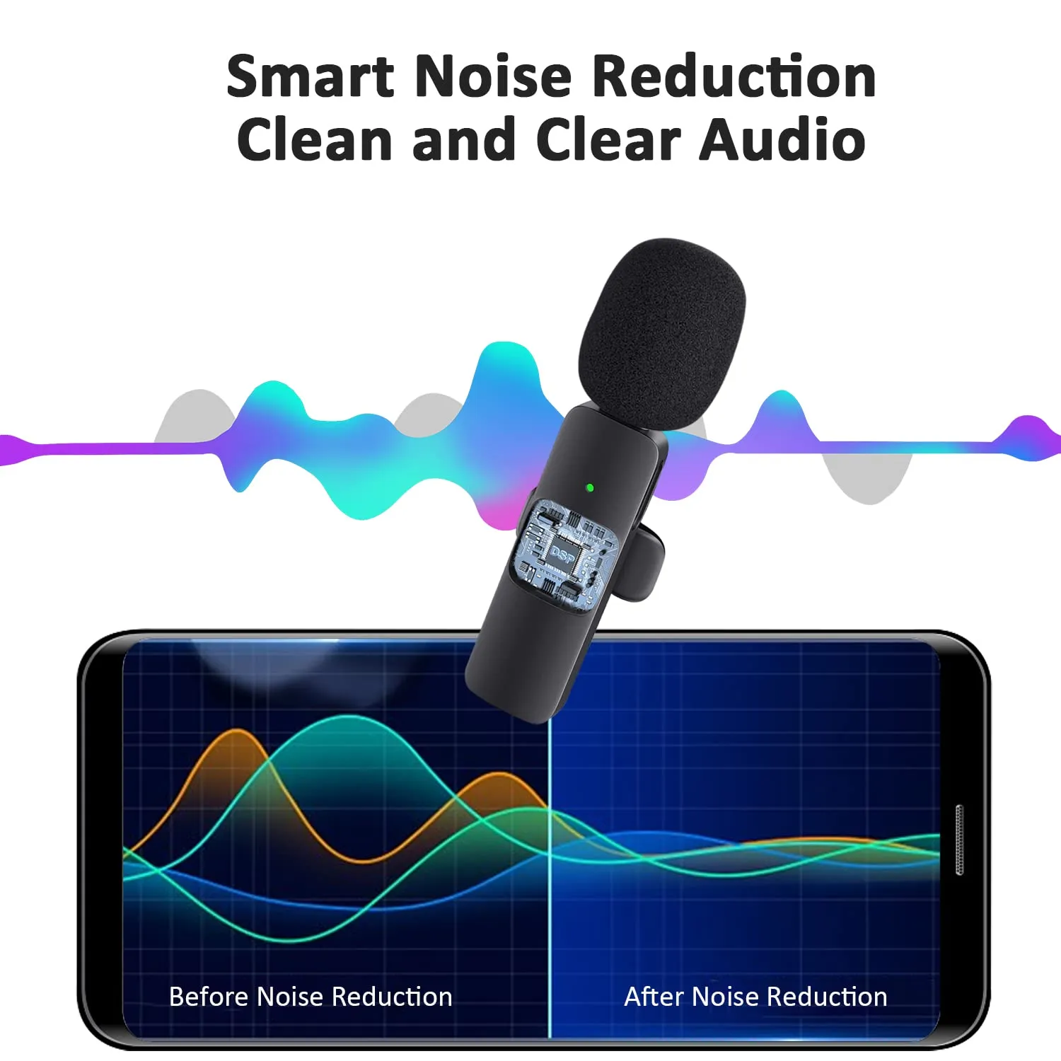 MAYBESTA Professional Wireless Lavalier Lapel Microphone for iPhone, iPad - Cordless Omnidirectional Condenser Recording Mic for Interview Video Podcast Vlog YouTube, Bluetooth, Black