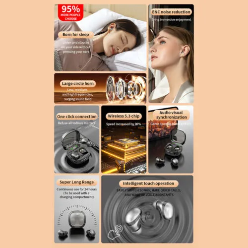 Mini Invisible Bluetooth Sleep Headphones TWS 5.3
