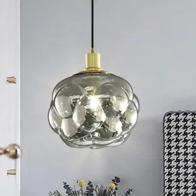 Minimalistic Swelling Globe Pendant - Smoky Grey/Amber Glass Single Bedside Light Fixture