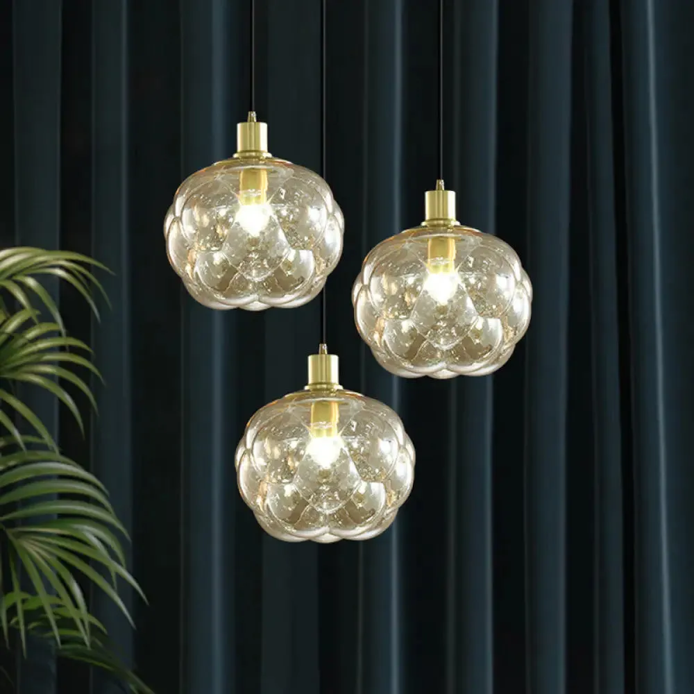 Minimalistic Swelling Globe Pendant - Smoky Grey/Amber Glass Single Bedside Light Fixture