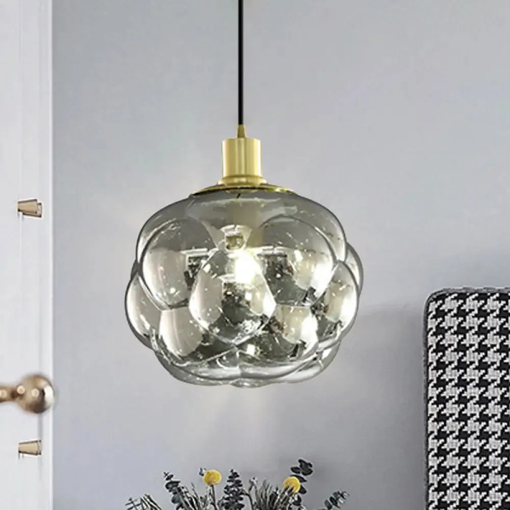 Minimalistic Swelling Globe Pendant - Smoky Grey/Amber Glass Single Bedside Light Fixture