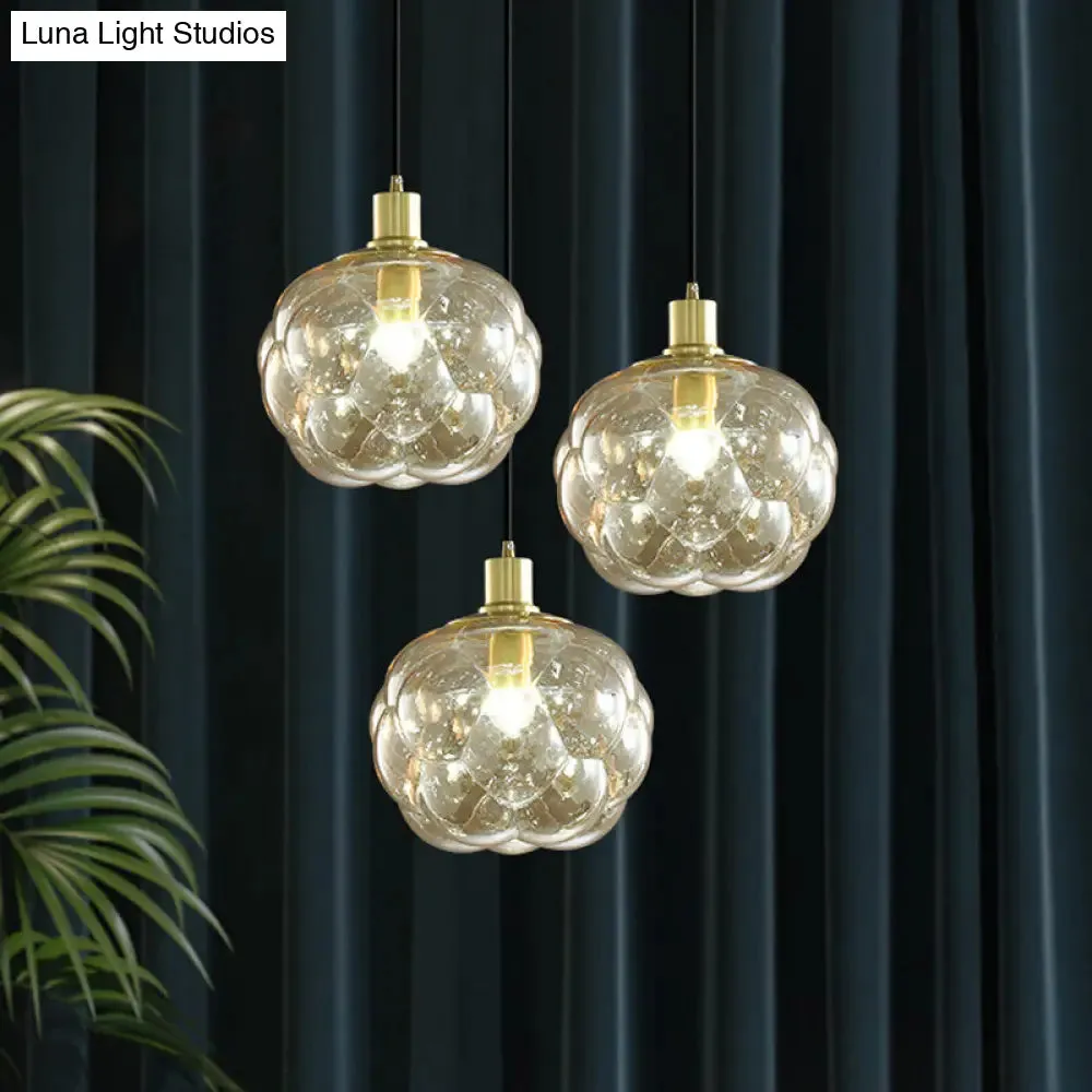 Minimalistic Swelling Globe Pendant - Smoky Grey/Amber Glass Single Bedside Light Fixture