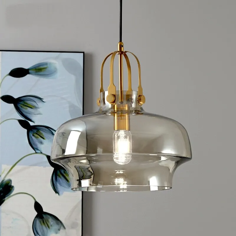 Nordic Design Restaurant Cognac/Gray Glass Pendant Lights Simple Modern Light Fixtures Balcony Bar Aisle Staircase Ktichen Cafe