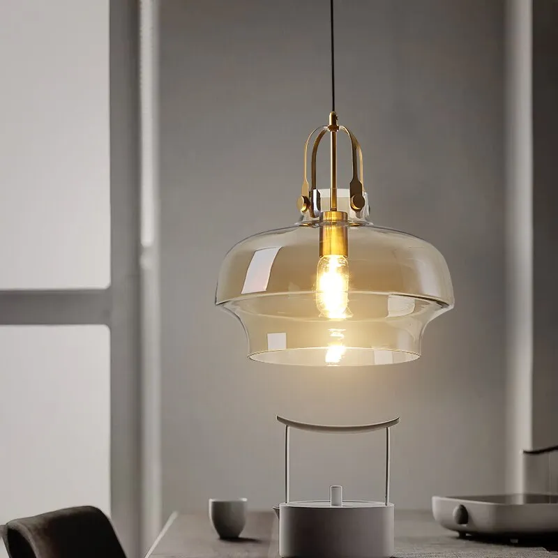 Nordic Design Restaurant Cognac/Gray Glass Pendant Lights Simple Modern Light Fixtures Balcony Bar Aisle Staircase Ktichen Cafe