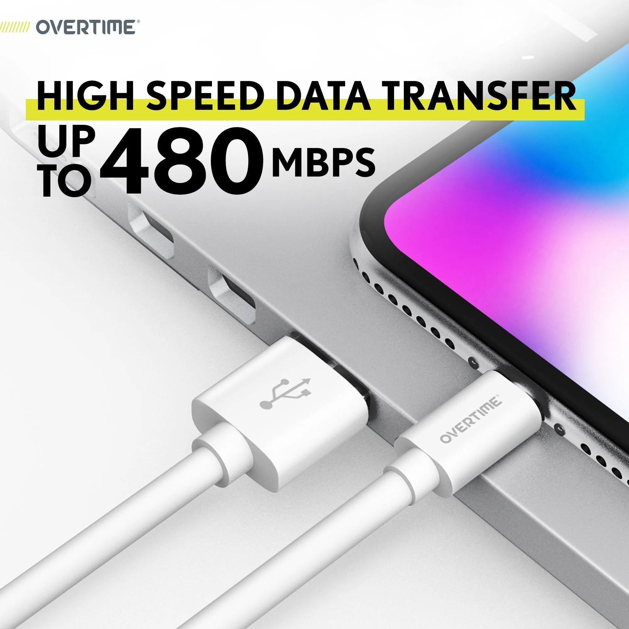 Overtime Apple MFi Certified Lightning To USB Cable 1Ft, iPhone Charger and Sync Cable