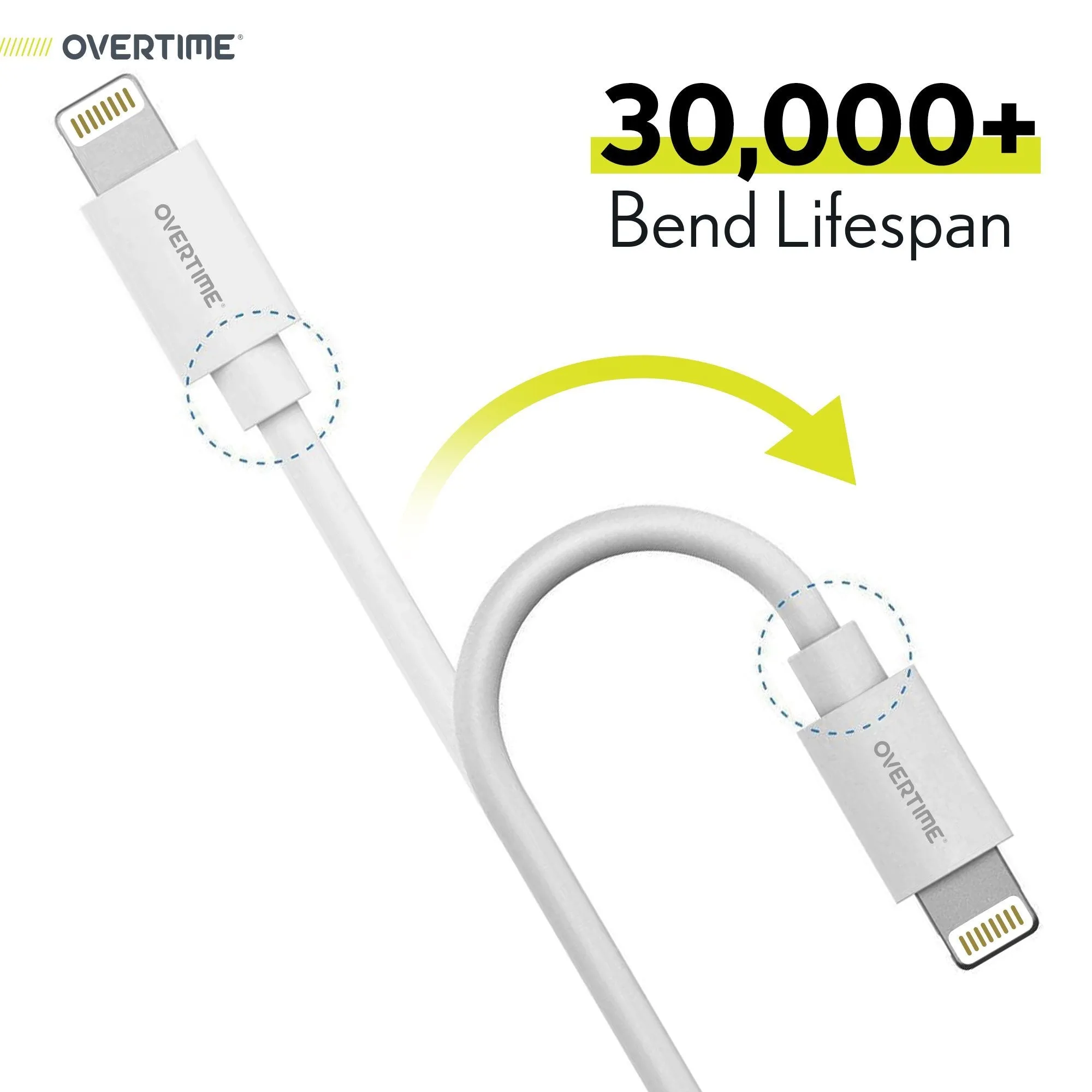 Overtime Apple MFi Certified Lightning To USB Cable 1Ft, iPhone Charger and Sync Cable
