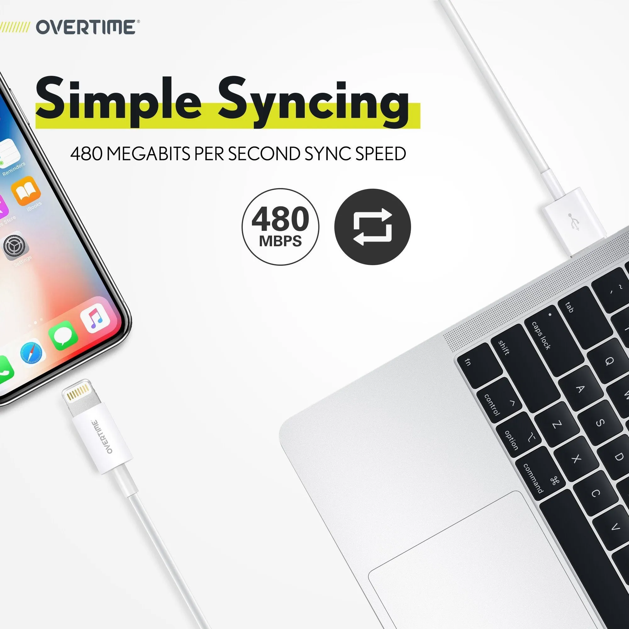 Overtime Apple MFi Certified Lightning To USB Cable 1Ft, iPhone Charger and Sync Cable