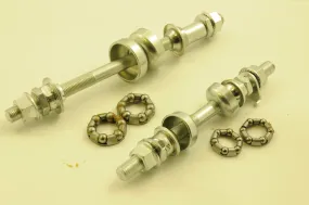 PAIR BIKE WHEEL SPINDLES (AXLES) FRONT & REAR WITH BEARINGS   CUPS BMX MTB ATB