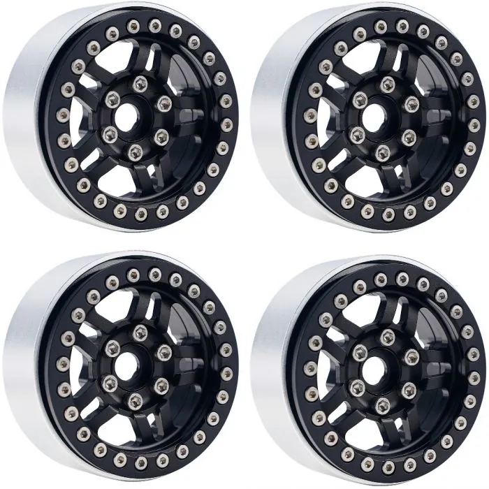 Power Hobby - B4 Aluminum 1.9 Beadlock Wheels 9mm Hubs, Black, for 1/10 Rock Crawler, 4pcs