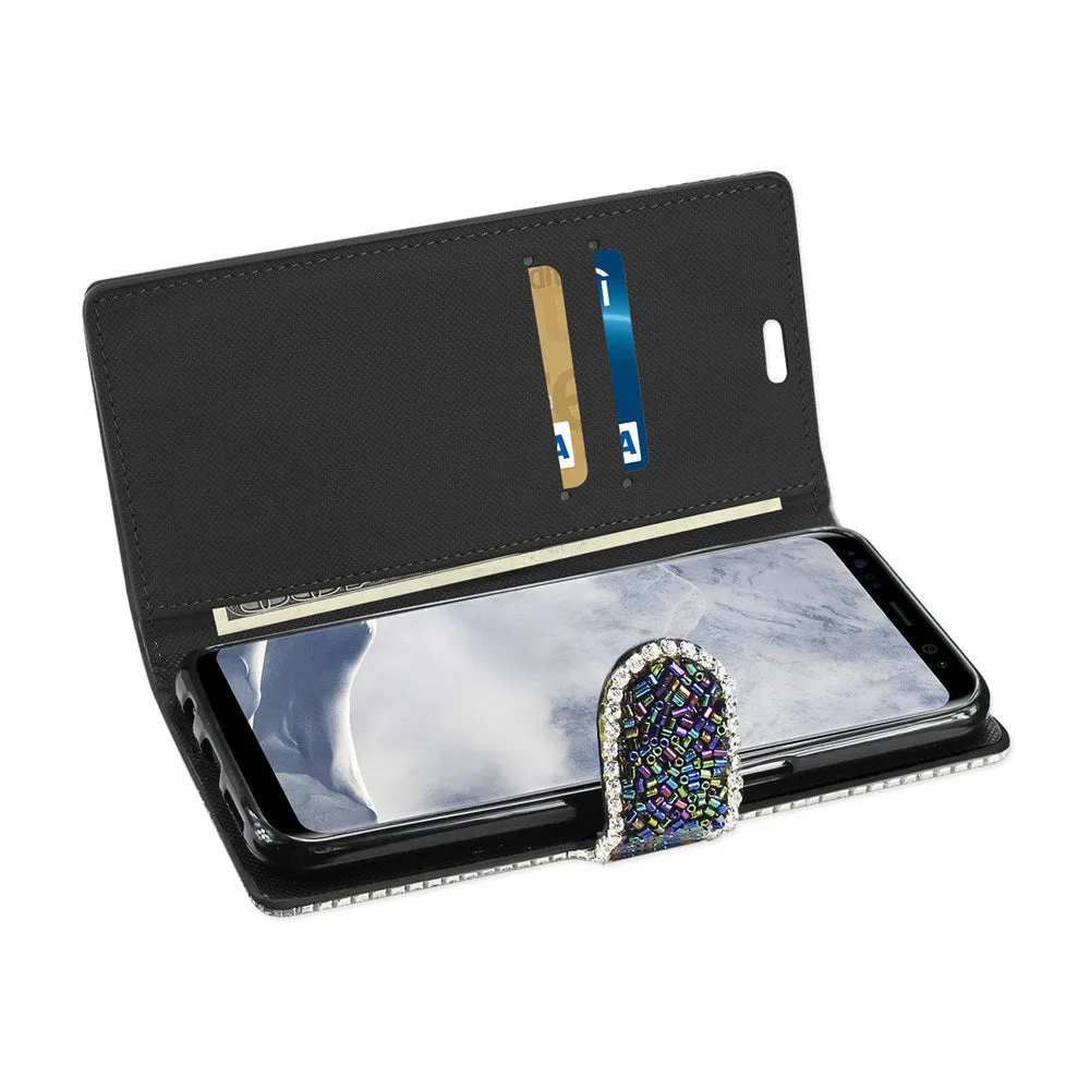 Reiko REIKO SAMSUNG GALAXY S8/ SM BEAD DIAMOND WALLET CASE IN BLACK