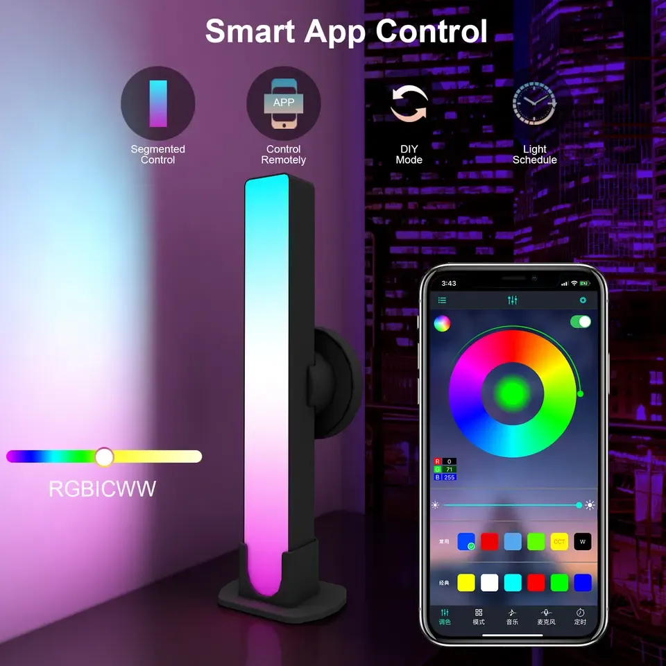 Smart LED Light Bars Ambiance Backlights with Music Sync, Bluetooth Remote Control & 15 Scene Modes Smart LED Play Light Bars