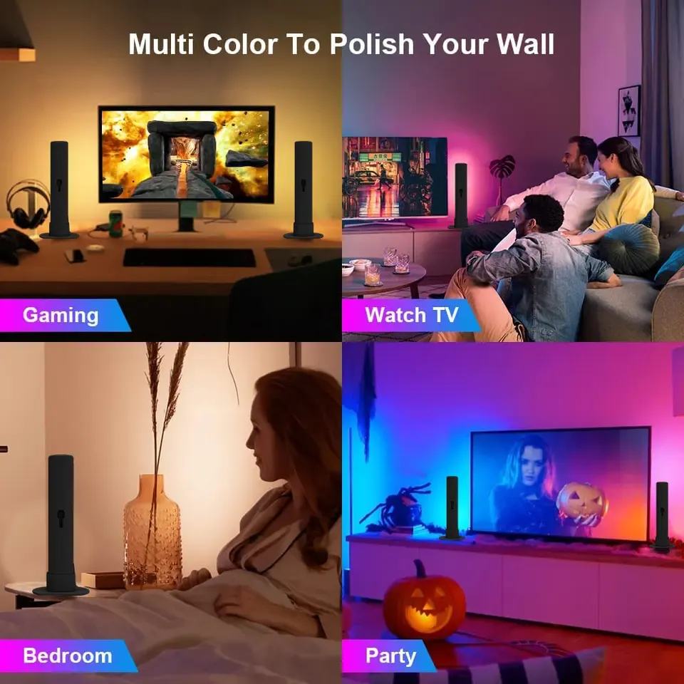 Smart LED Light Bars Ambiance Backlights with Music Sync, Bluetooth Remote Control & 15 Scene Modes Smart LED Play Light Bars