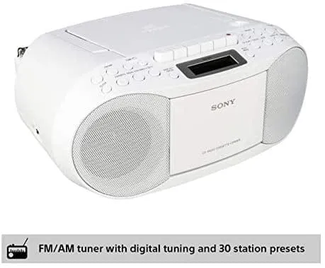 Sony CFDS70WCEK Tape-CD-Radio Boom Box 2 x 1.7w RMS 30 Radio Presets