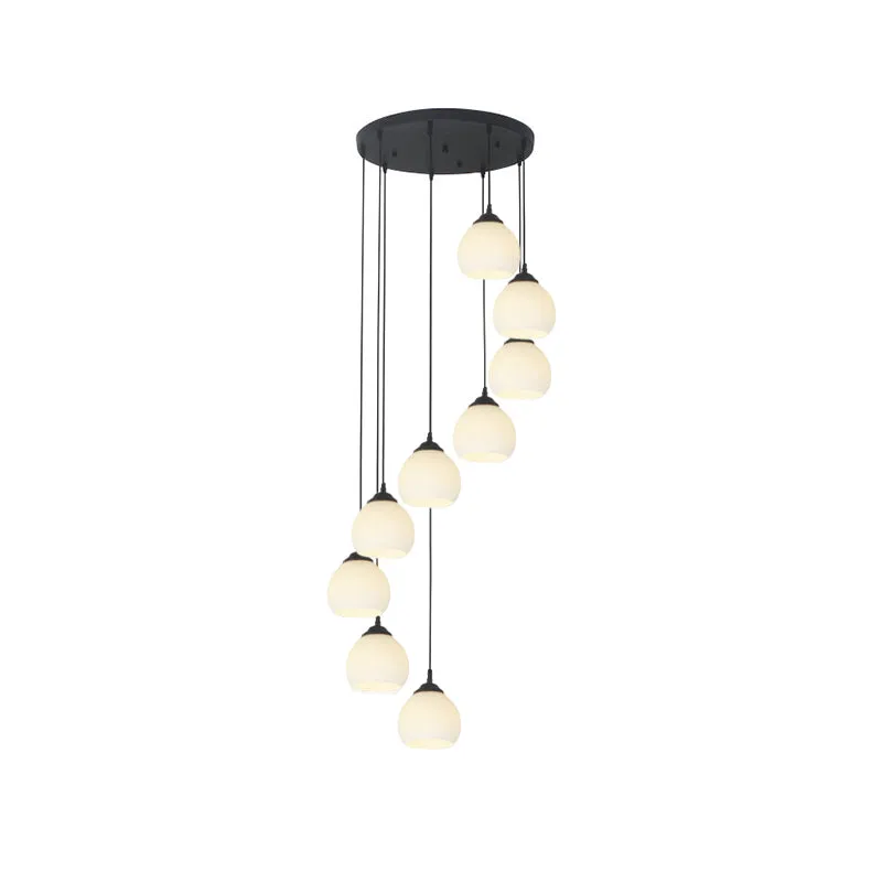 Spiral Milky Glass Multi Pendant Simple Hanging Ceiling Light in Black for Stairs