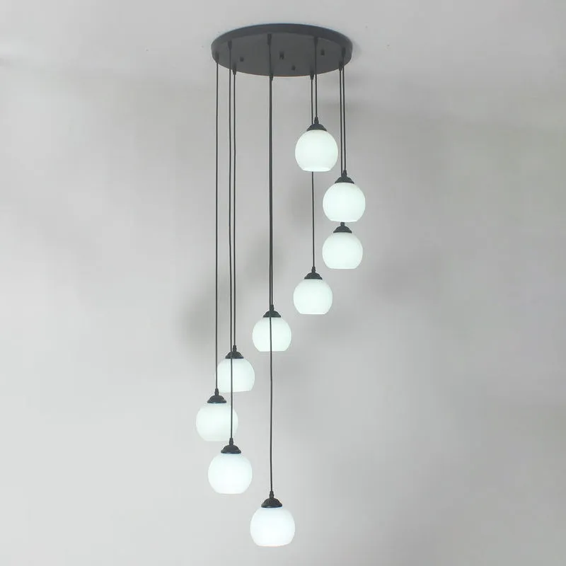 Spiral Milky Glass Multi Pendant Simple Hanging Ceiling Light in Black for Stairs