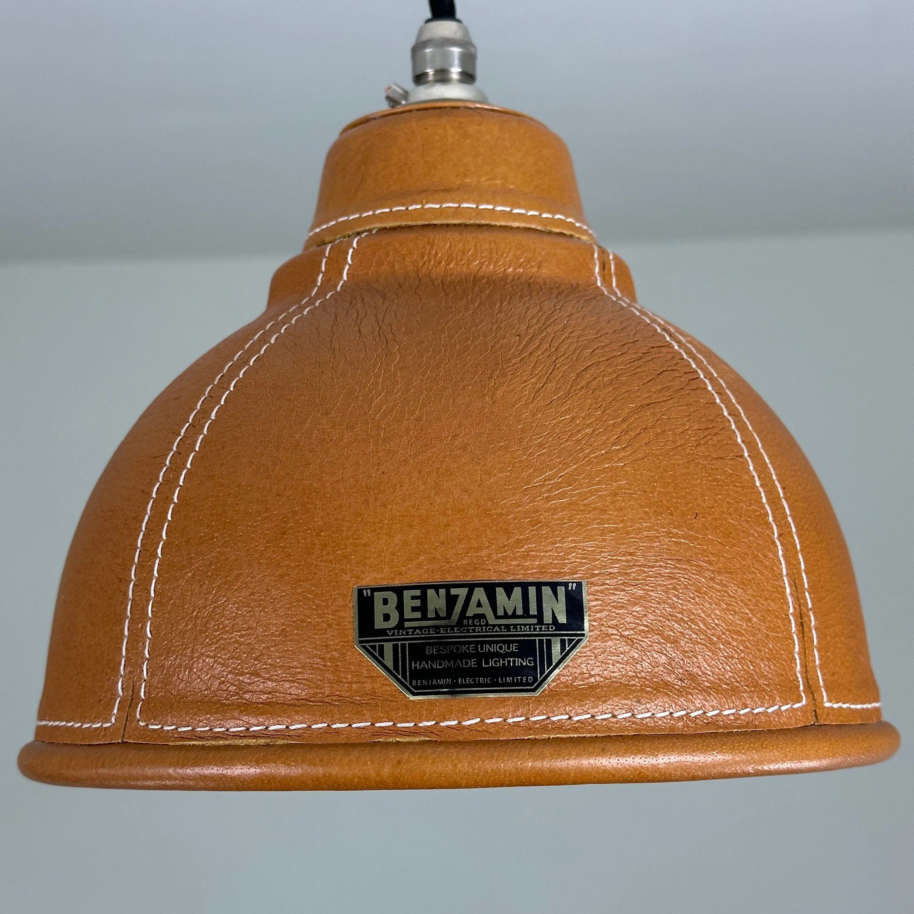 Trimingham ~ Real Genuine Leather Hand Stitched Solid Lampshade Pendant Set Light ~ 8.5 Inch