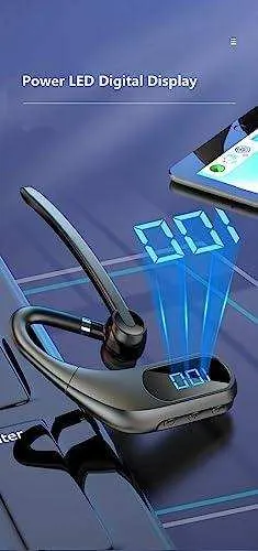 TUTT KJ12 Pro Wireless Single Stereo Headset with Microphone LED Display Stereo Handsfree Single Headset with Microphone for Trucker Business Travel Driving
