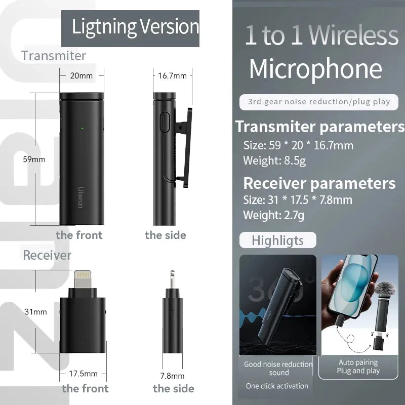 Ulanzi WM-10 Wireles Lavalier Microphone 1 to 1 Mic USB C