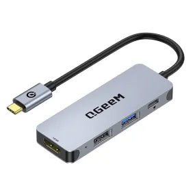 USB C Hub, QGeeM 4-in-1 USB C to HDMI Adapter with 4K@30Hz,100W Power Delivery,USB 3.0,Thunderbolt 3 Hub Compatible for MacBook Pro, XPS, iPad Pro,More Type C Devices