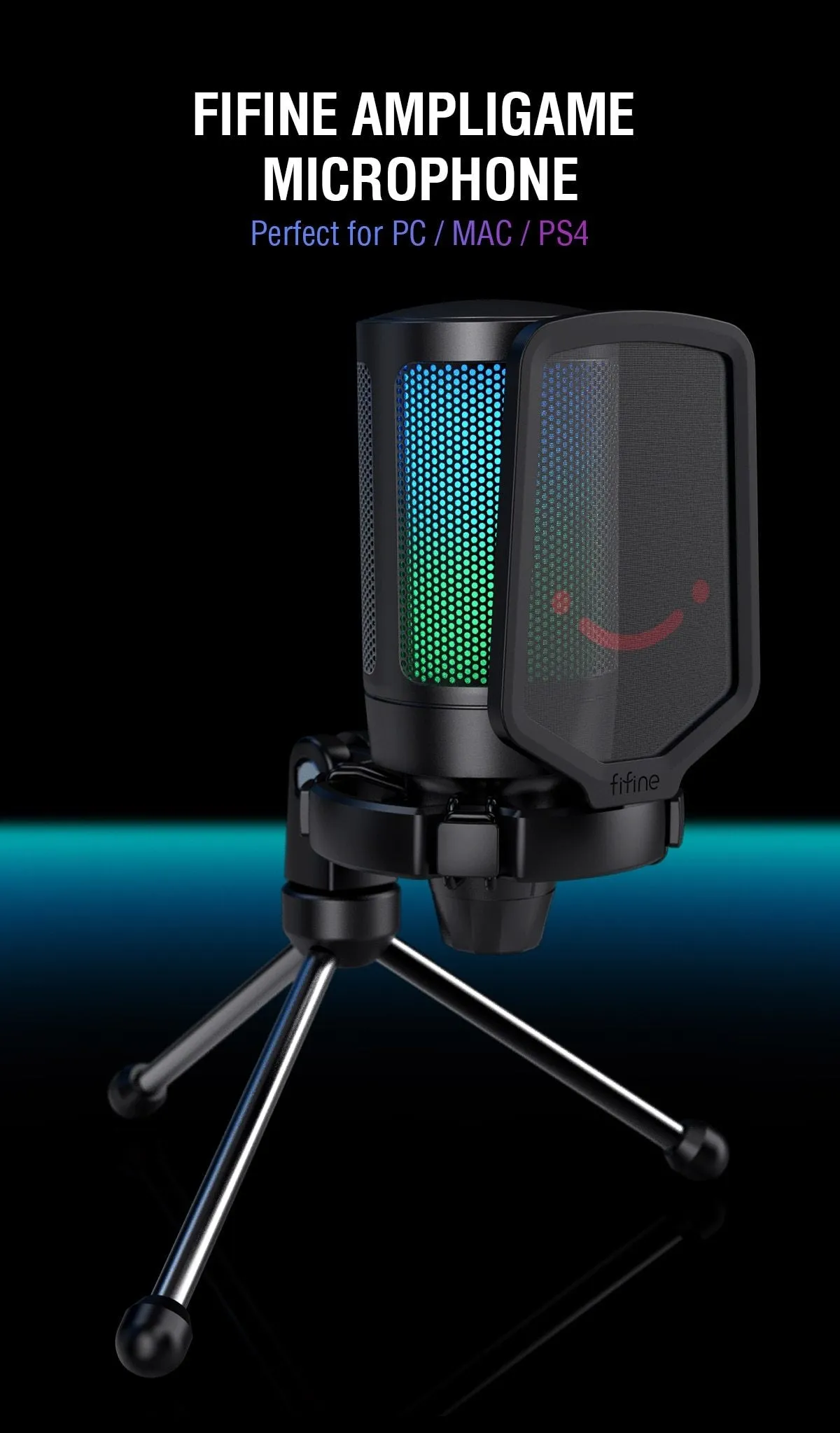 USB Condenser Gaming Microphone, for PC PS4 PS5 MAC with Pop Filter