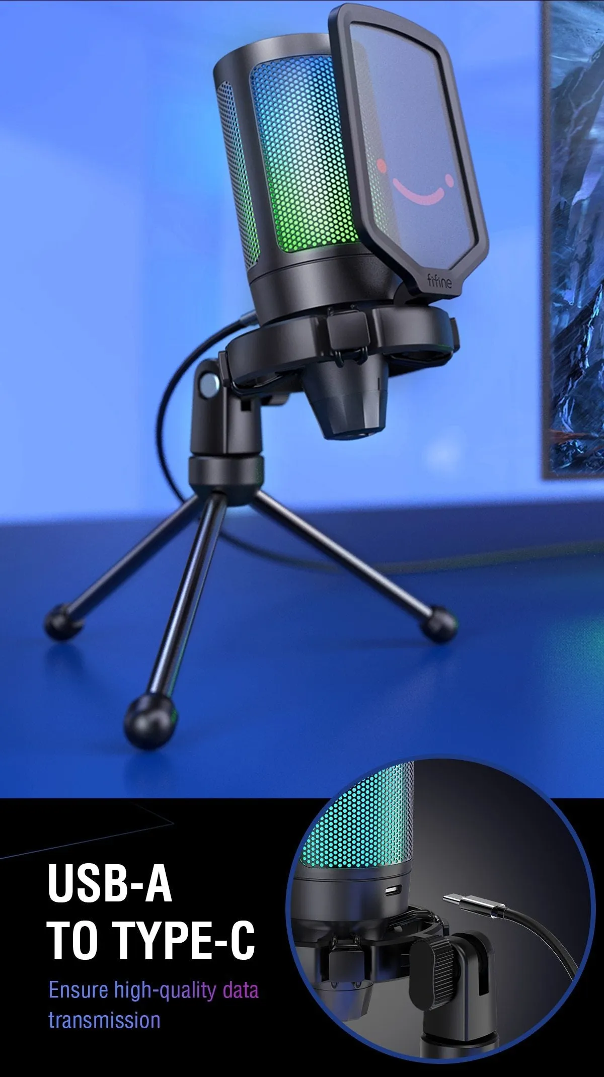 USB Condenser Gaming Microphone, for PC PS4 PS5 MAC with Pop Filter