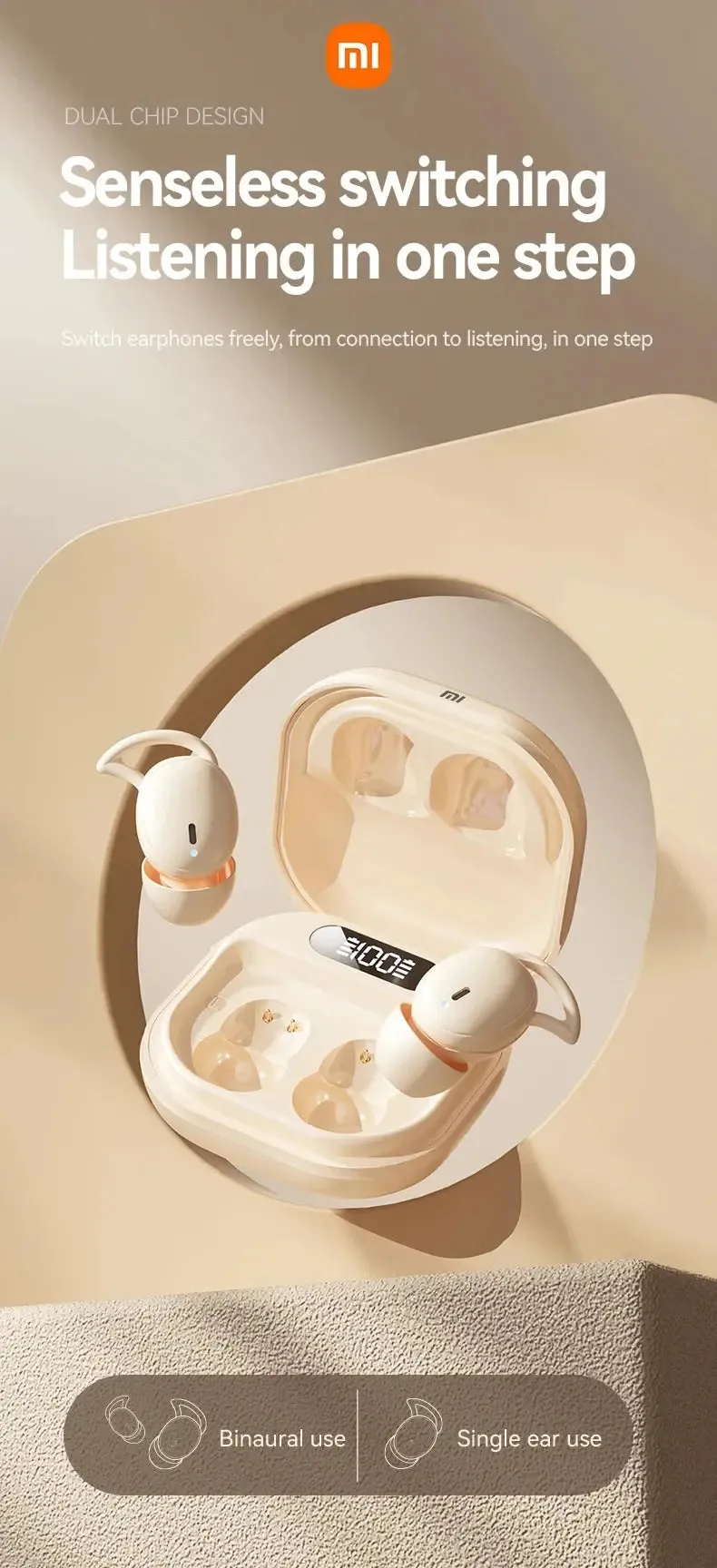 XIAOMI M72 New Sleeping Wireless Earbuds Mini Bluetooth5.4 Touch Cotrol In Ear Headphone comfortable Noise Reduction Headset