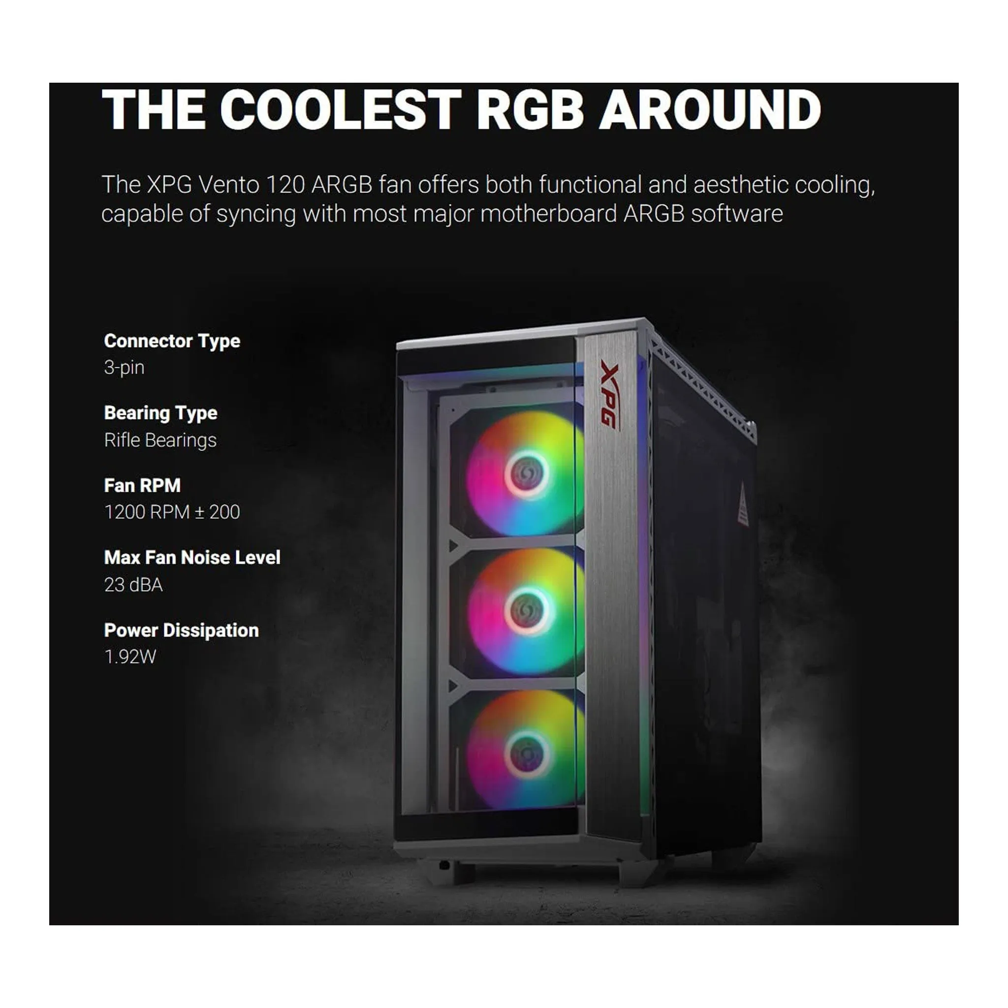 XPG VENTO 120 ARGB 120mm High Performance Cooling Fan